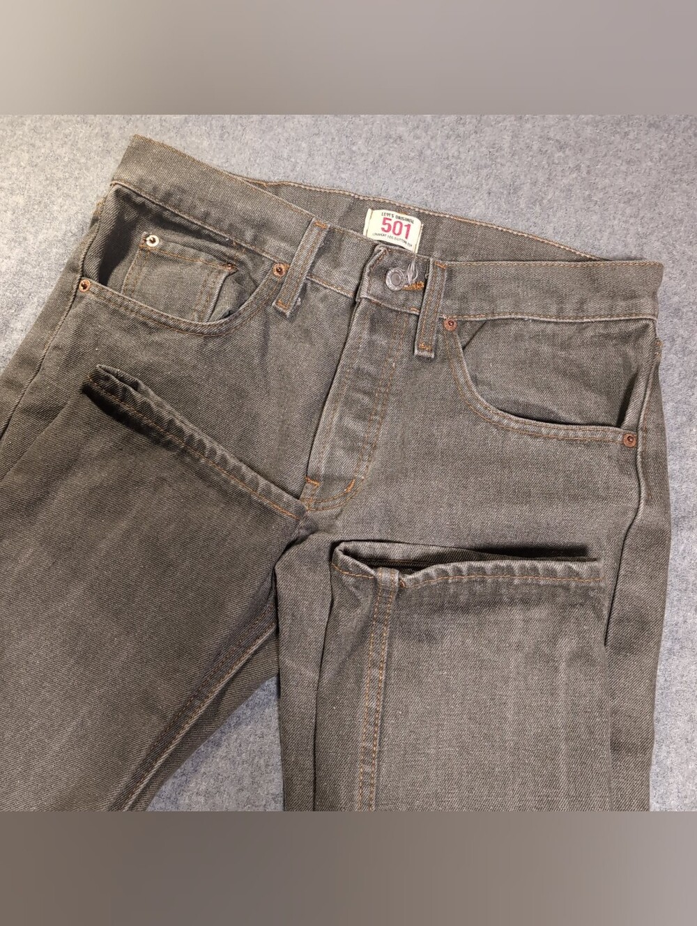 LEVI'S 501 Original Fit Straight Leg Jeans Mens W32 L30 Olive Grey Wash Button